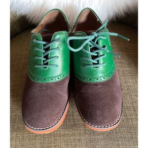 Florsheim Boys Saddle Shoes Brown Green Leather Suede Lace Up Size 5M